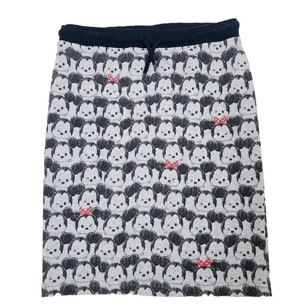NWOT Disneyland Paris Skirt L Black Gray Jersey‎ Knit Mickey Minnie Tsum Tsum